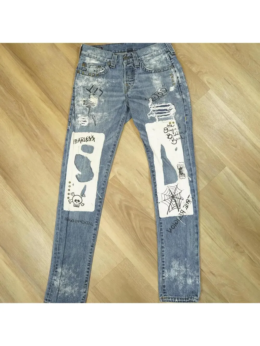 Streetwear Street Artist TRUE RELIGION ROCCO Patchwork‎ Relaxed SKINNY Jean 30